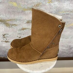 RJ's Fuzzies Trixie Boots Womens Size 10 Brown Suede Shearling Zip Mid Calf